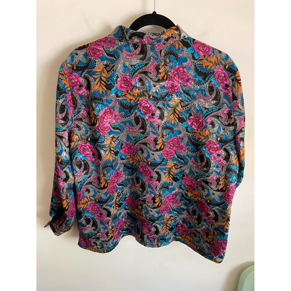 Cricket Lane Vintage‎ Paisley Floral Satin Blouse Pink Blue Long Sleeve Large - Picture 6 of 7